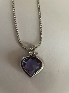 Swarovski Silver Heart Pendant Necklace with Purple tanzanite Gem.